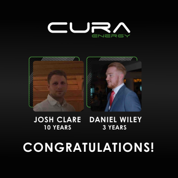 Celebrating milestones at Cura Energy: Ten years for Josh Clare and three years for Daniel Wiley